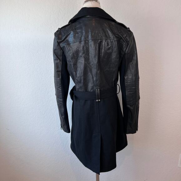BCBGMAXAZRIA Johnna Long Moto Jacket Black Leather Wool Asymmetrical Zip Large - Picture 8 of 13